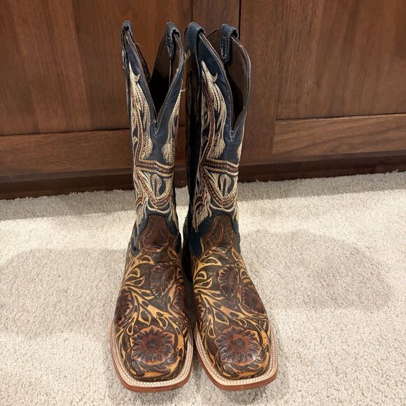 NEW Tanner Mark Jaw Dropper Hand Tooled Western Boots Orix Square Toe Womens 11 - Picture 2 of 13